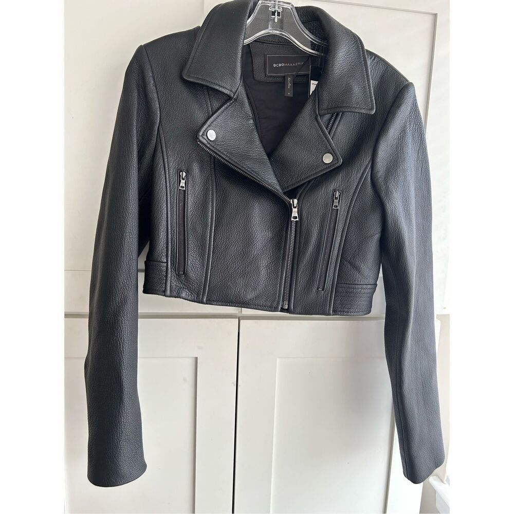 BCBGMaxazria Cropped leather biker jacket size S